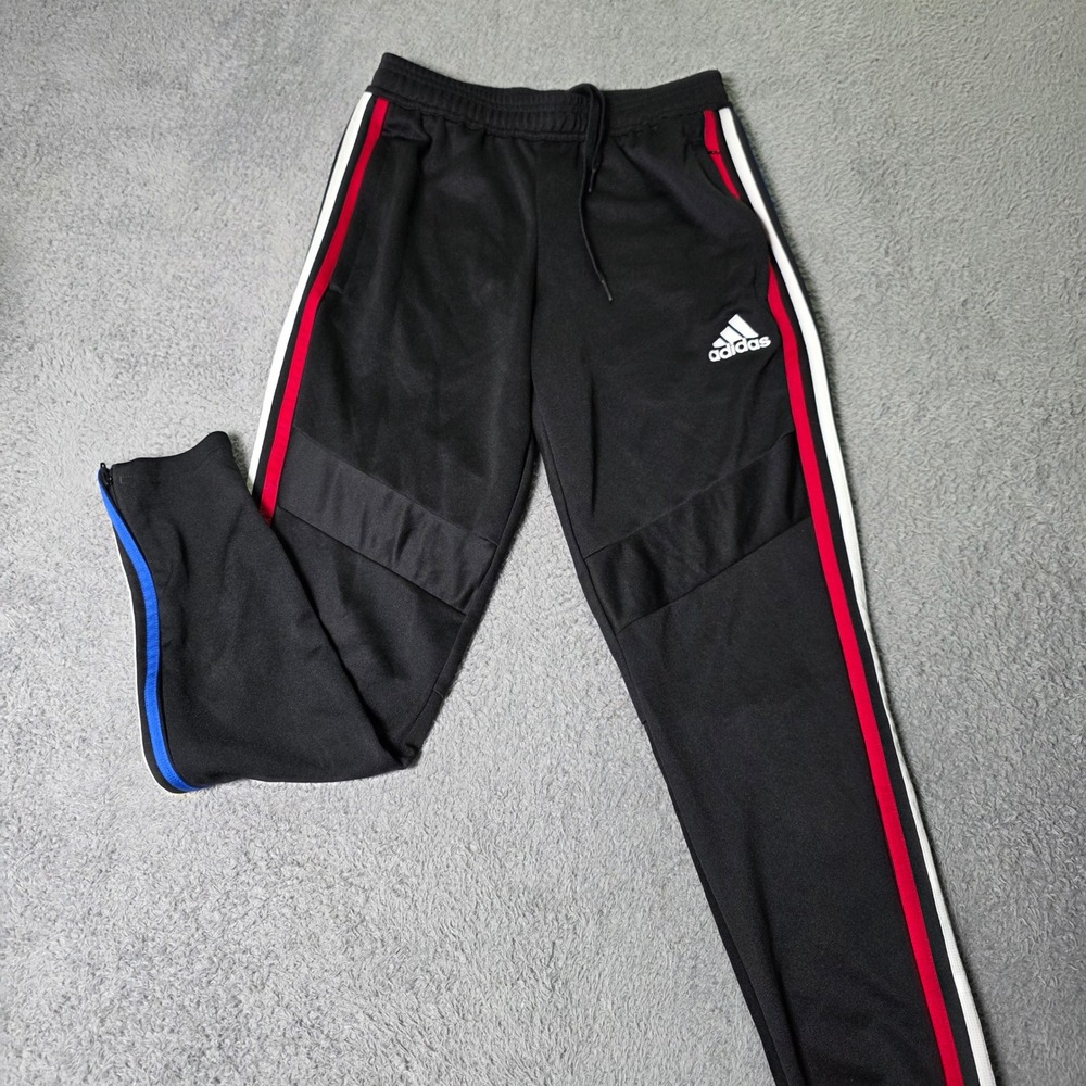 Adidas Mens Small Tiro Track Pants Black Red White Blue Stripes Climacool Jogger